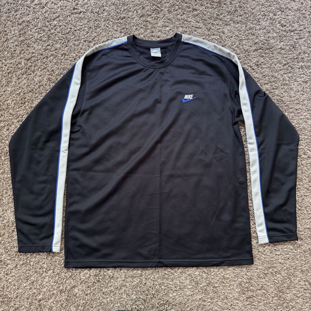 Vintage Nike Men's XL Embroidered  Long Sleeve Mesh Tee T-Shirt Black Grey Tag